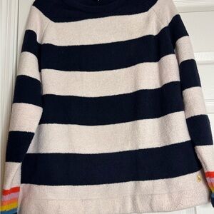 Joules Navy and Light Pink Striped Crewneck Sweater with Rainbow Cuff